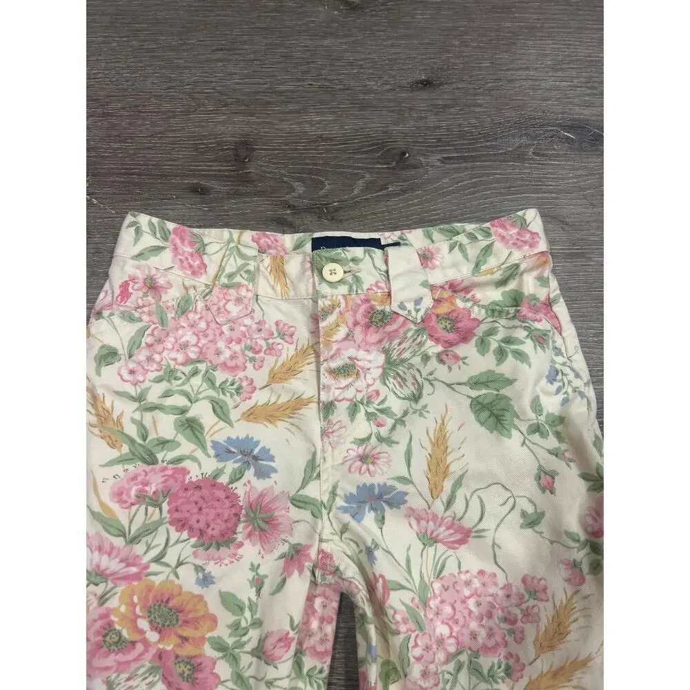 Vintage Ralph Lauren Girls Size 10 Floral Pants Cotton Pastel Wildflower Kidcore